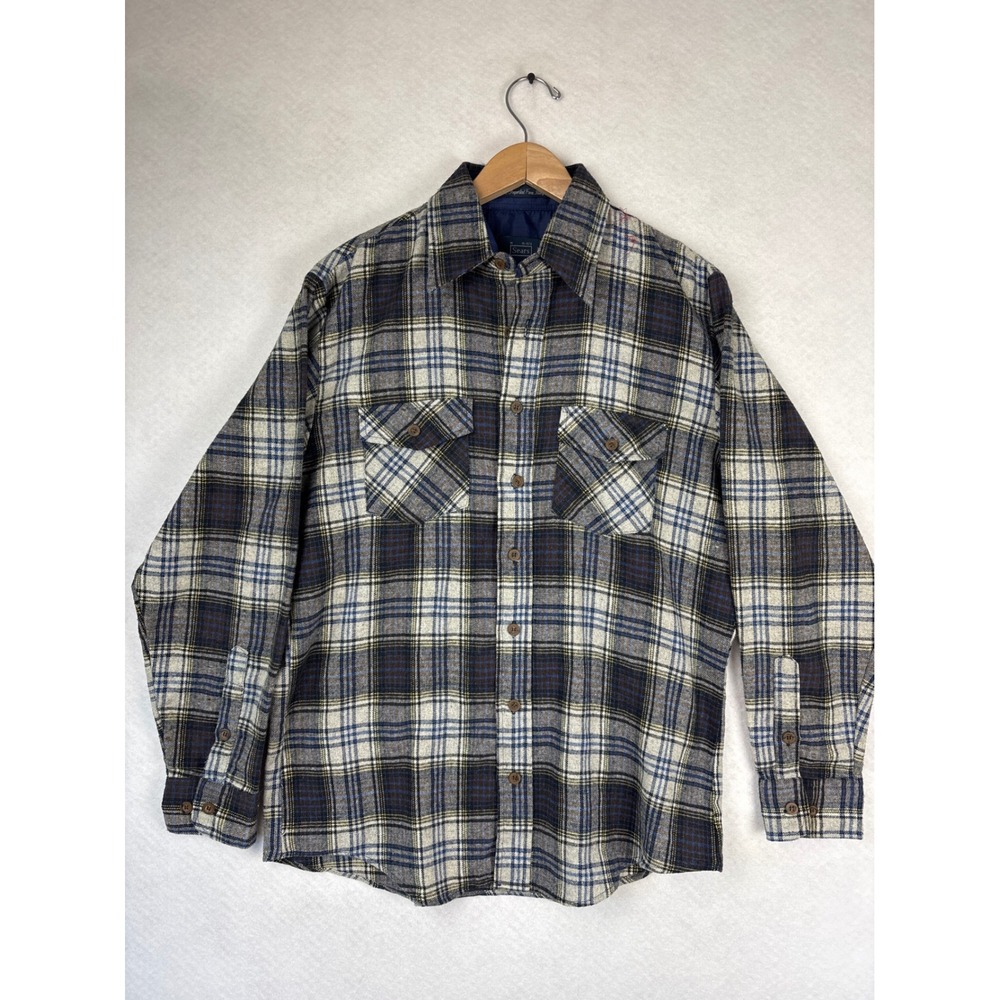 Sears Vintage Plaid Flannel Shirt Size Medium Italian Fabric Wool Blend Outdoor